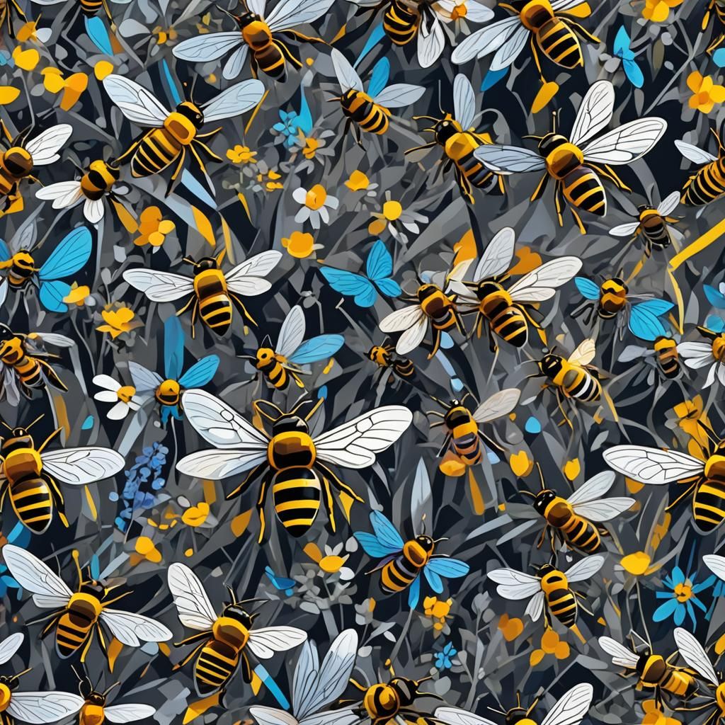 Bees Wings Fluttering in Pop Art Garden