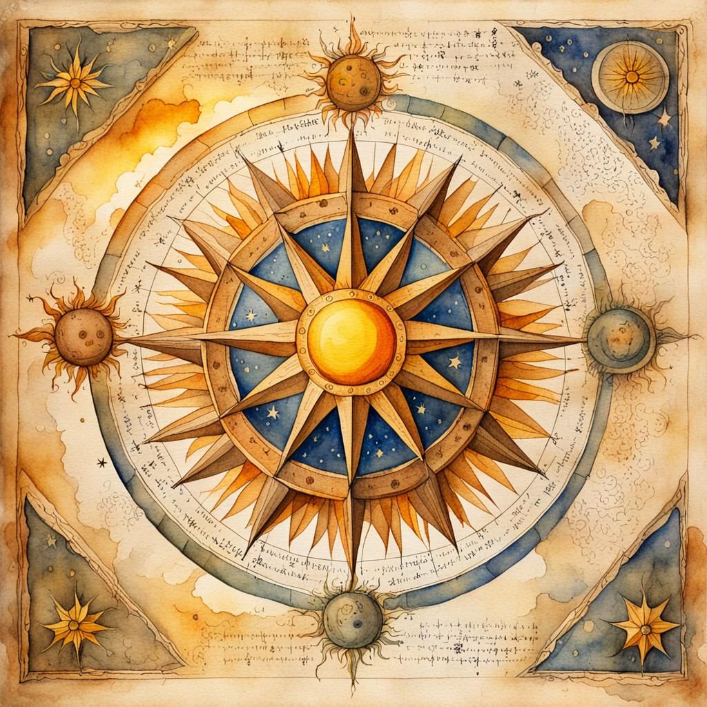 Sun Star Grimoire Page in Leonardo da Vinci Style