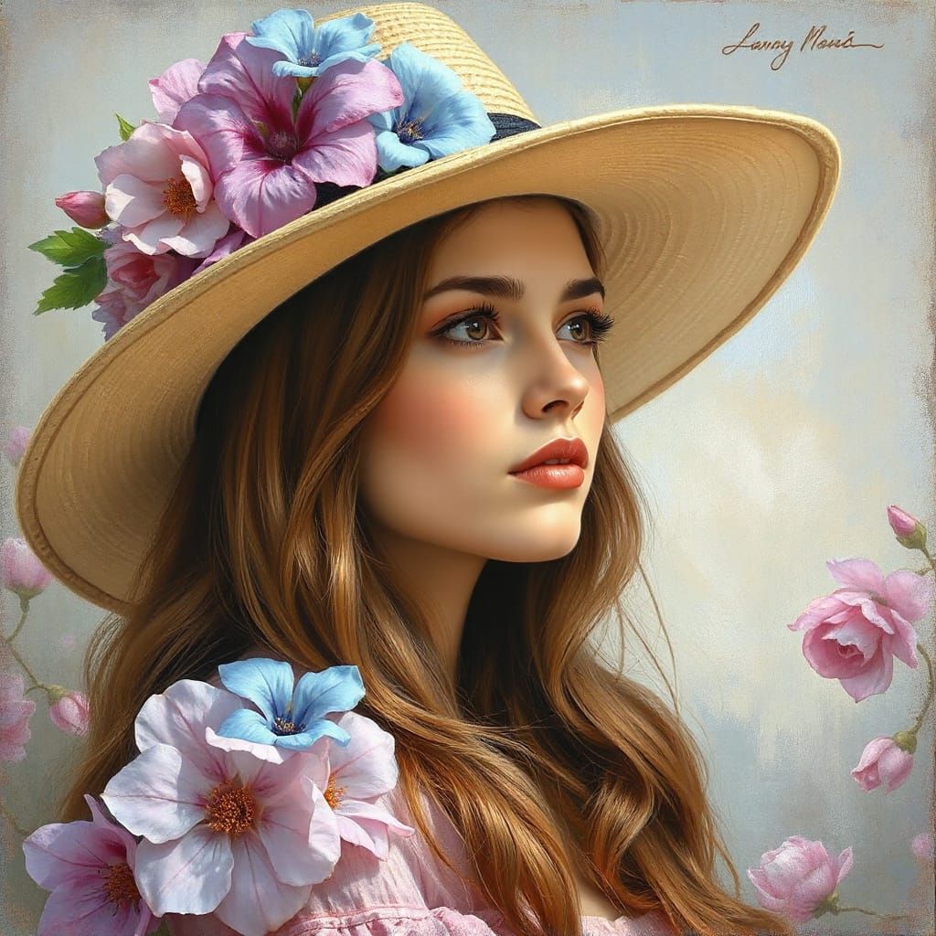 Impressionistic Portrait of Woman with Flowers