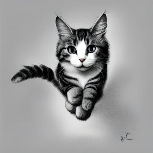 Jumping Cat in Simple Cartoon Style