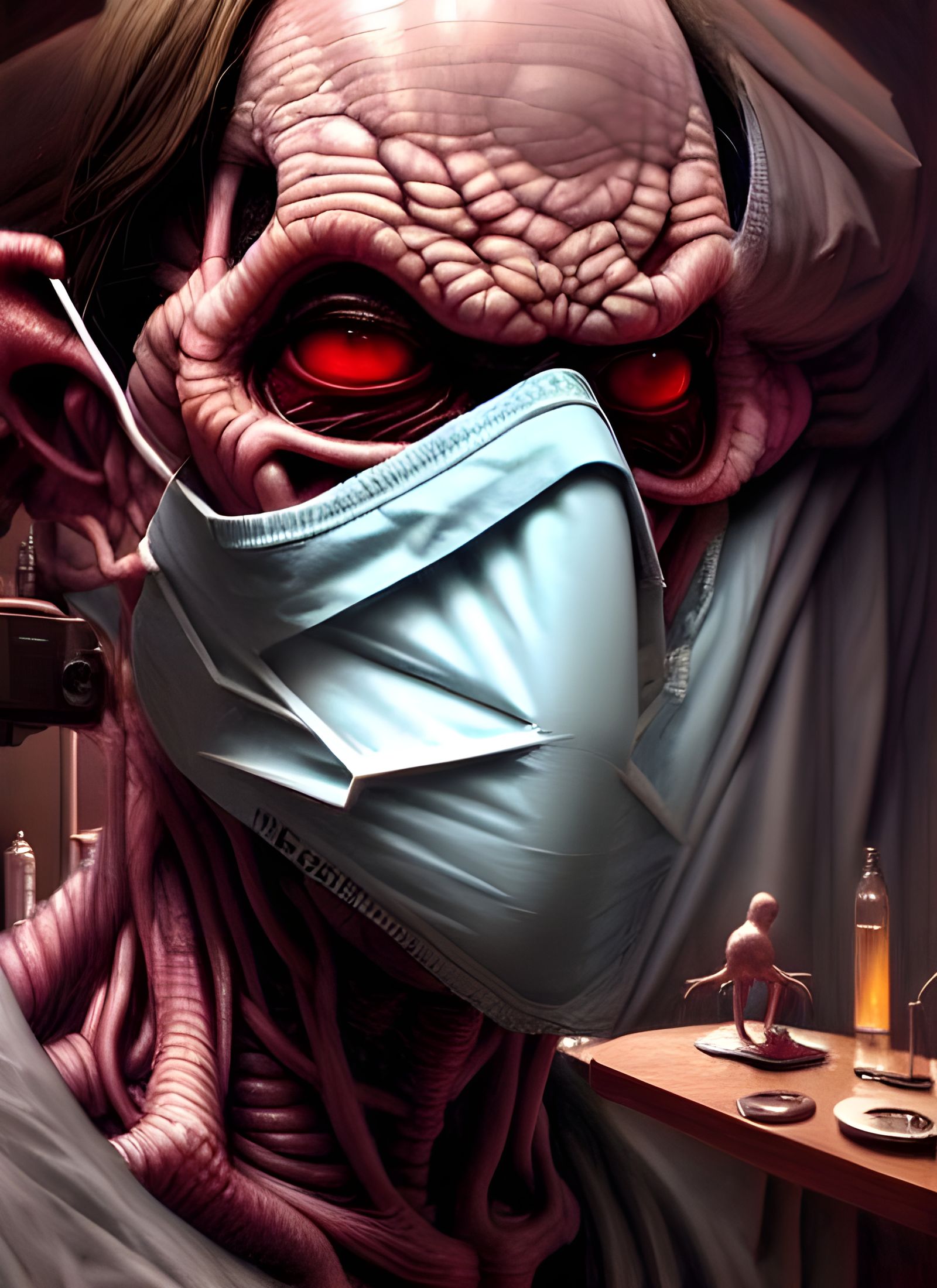 Grotesque Nightmare Operation Room in Gouache Painting Style