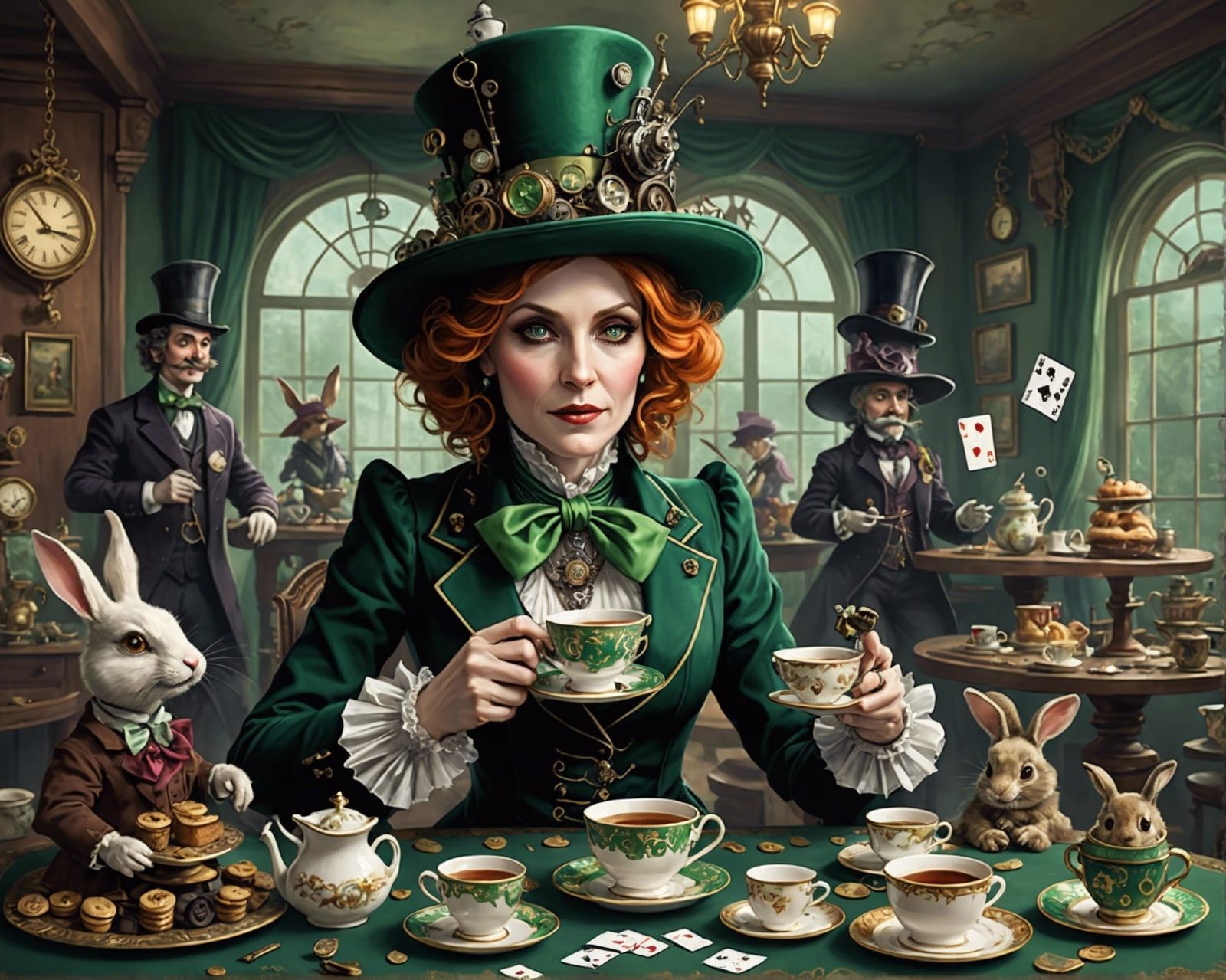 Emerald Hatter's Mad Tea Party: A Whimsical AI Creation
