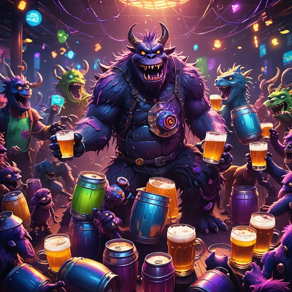 Monsters Enjoying a Wild Party in Digital Art
