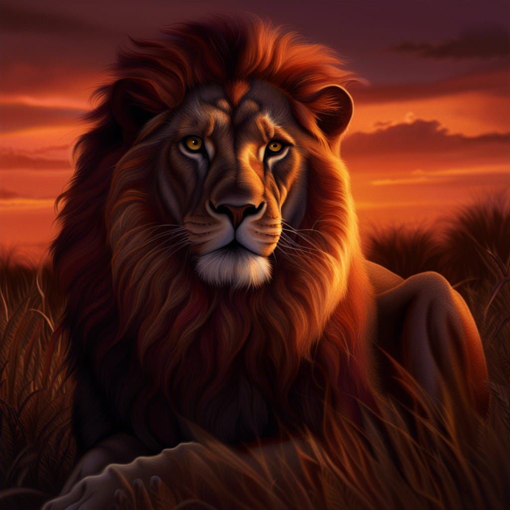 Lion at Sunset: Detailed Matte Painting
