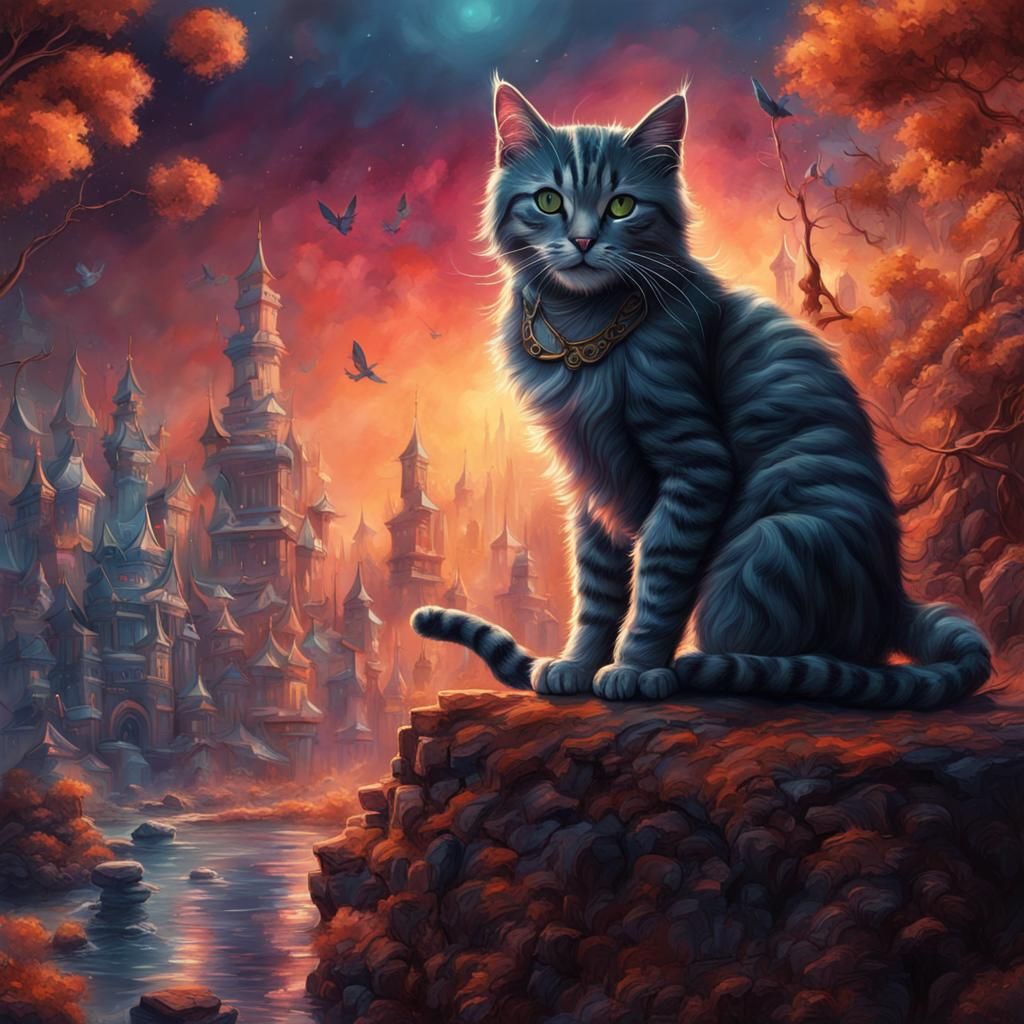 Fantastical Cat Matte Painting in Deep Color