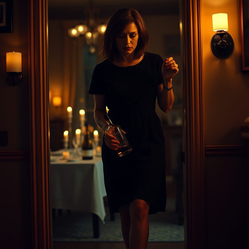 Drunk Woman in Doorway, Red Lipstick and Whiskey