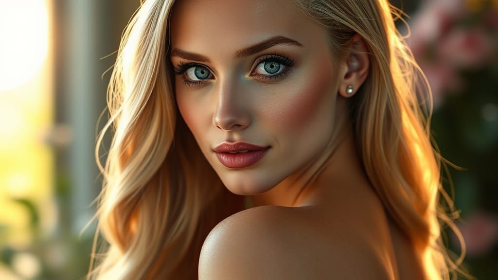 Stunning Woman with Luminous Skin in Hyperrealistic Style