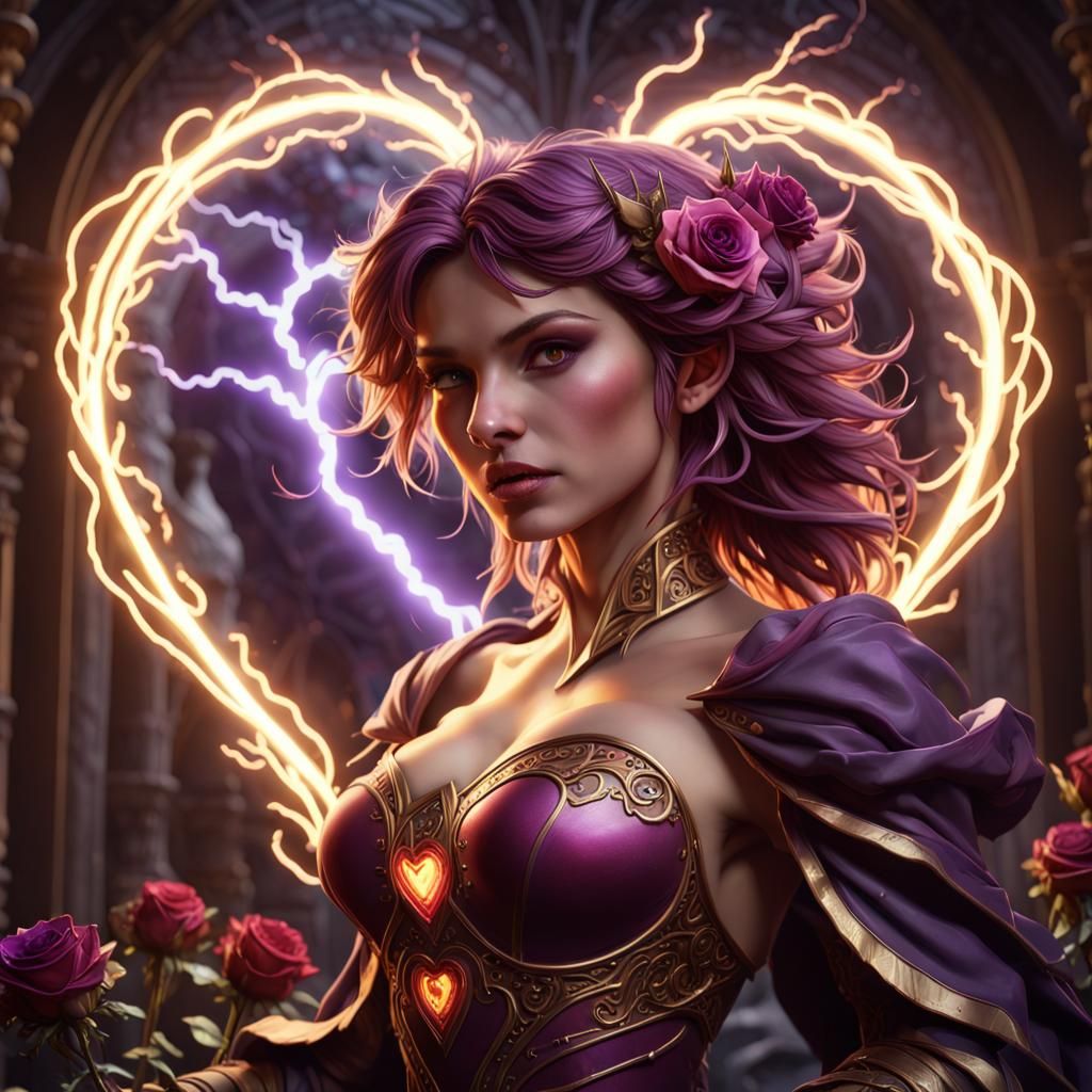 Fox, Roses, Heart, and Lightning: Dark Fantasy Art