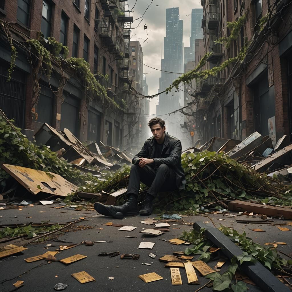 Lifeless Man's Soul in Desolate Sci-Fi City