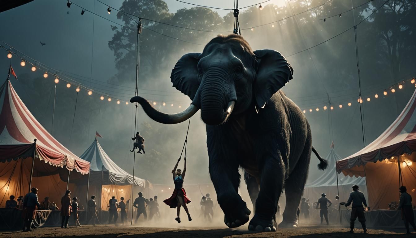 Trapeze Artist in Misty Circus Tent, Cinematic Style