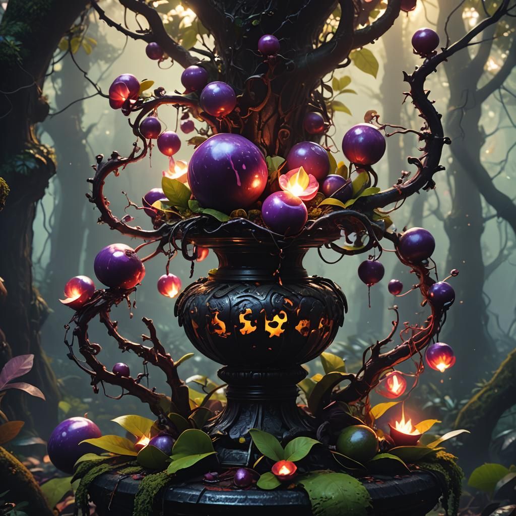 Mystical Mangosteens in a Glowing Forest