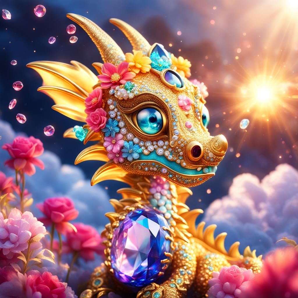 Mystical Bejeweled Dragon in Kawaii Style