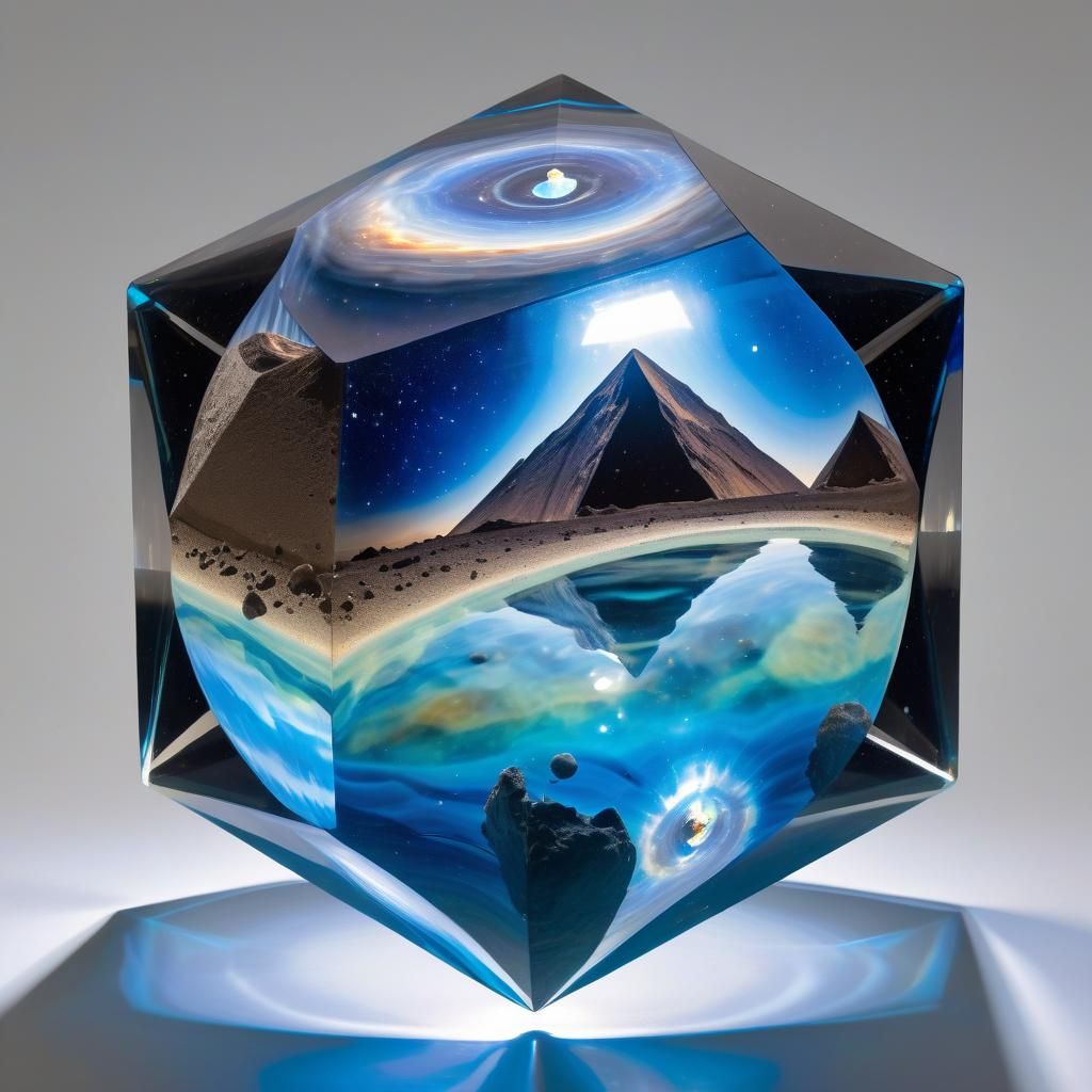 Reflective Moonstone Icosahedron Reflecting Galaxies