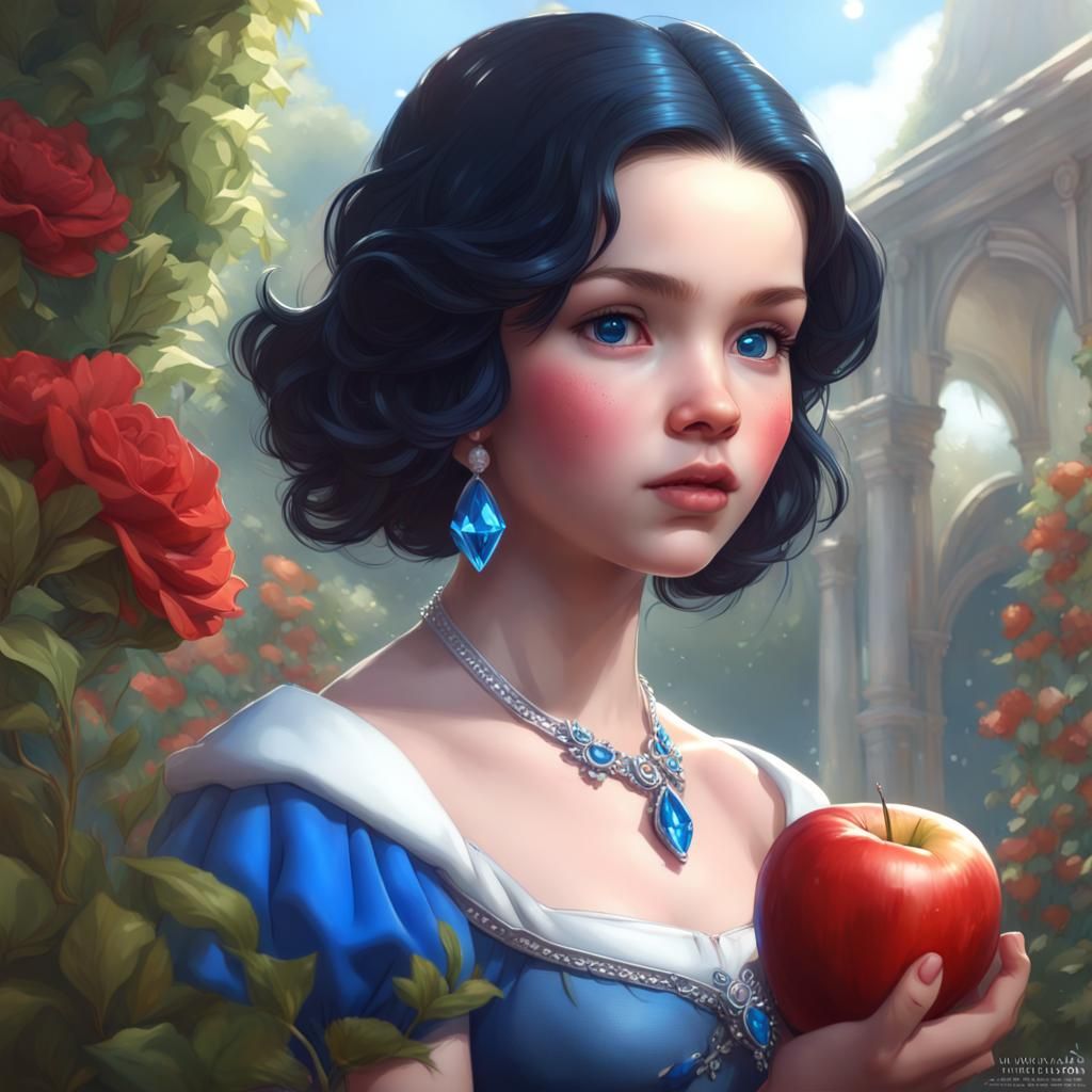 Snow White with Blue Diamonds: Hyperdetailed Garden Portrait