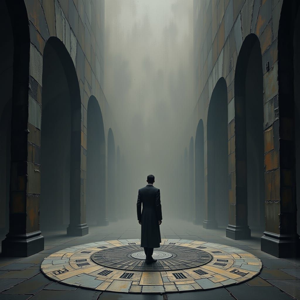 Elegant Surreal Ritual in Marble Chamber