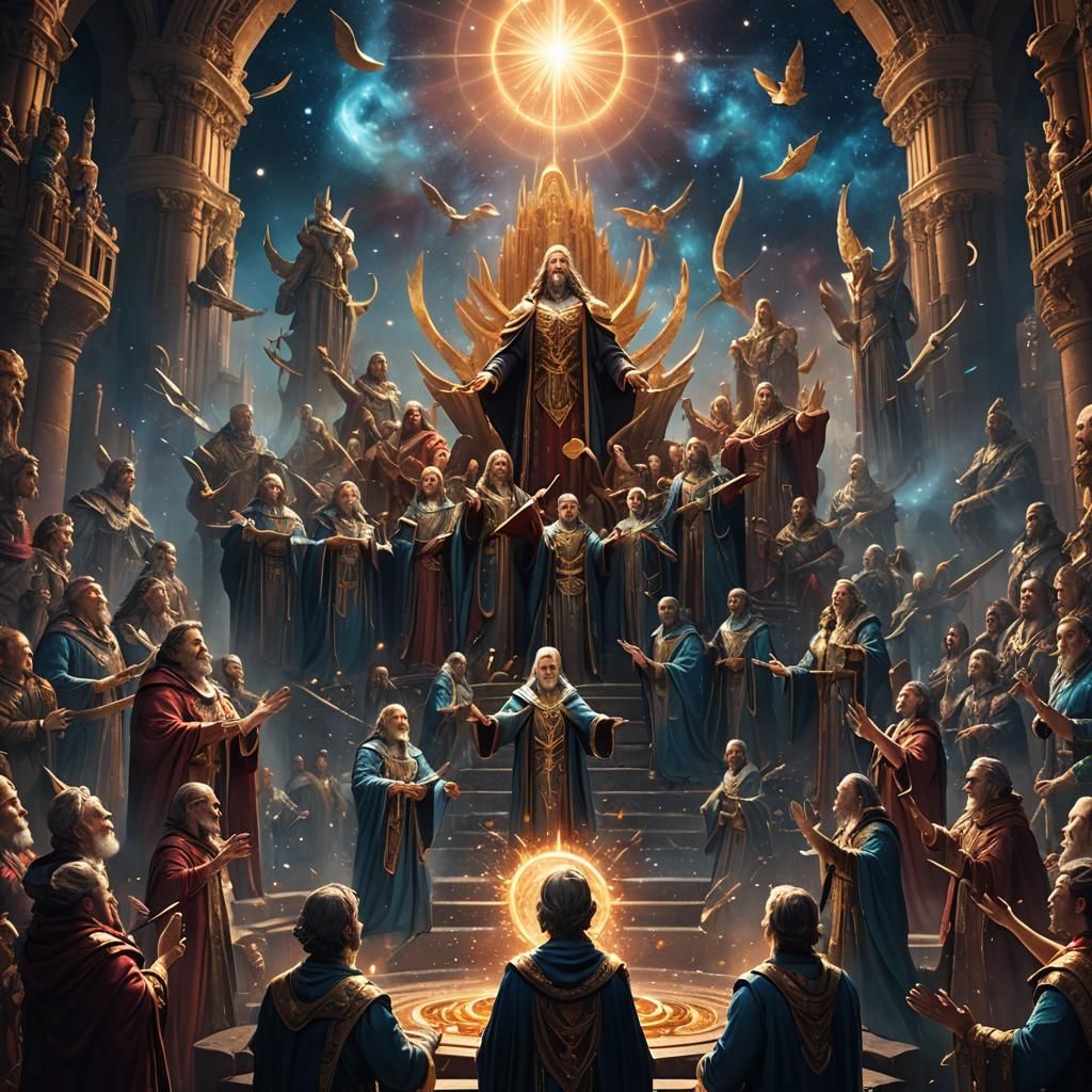 Celestial Choir Singing in Harmony: Fantasy Concept Art