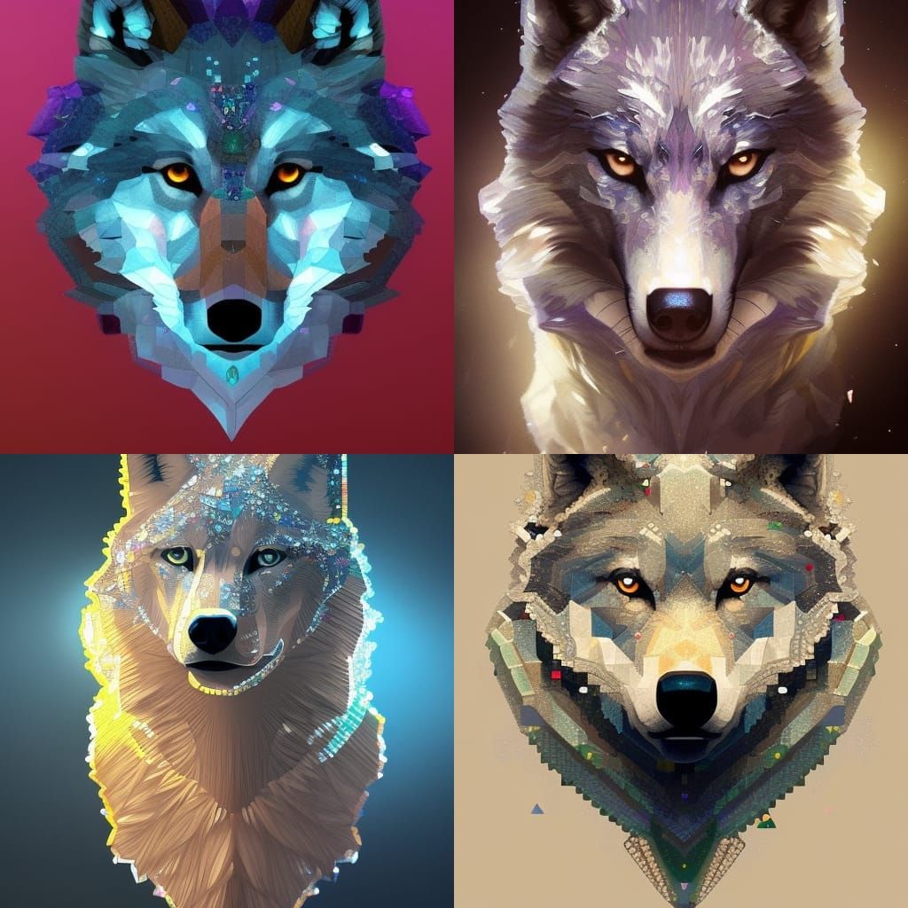 Crystalline Wolf Portrait in Hyperdetailed Style
