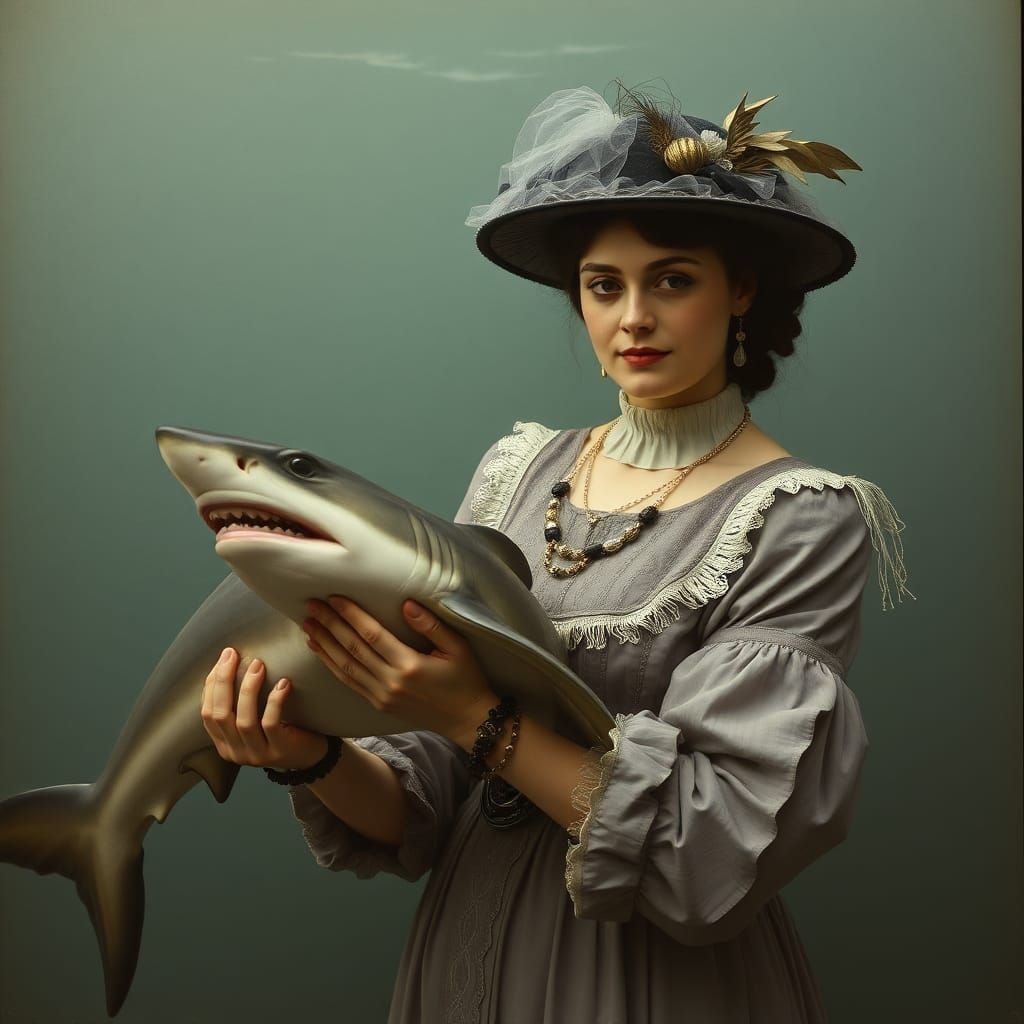 Edwardian Woman Holding a Shark