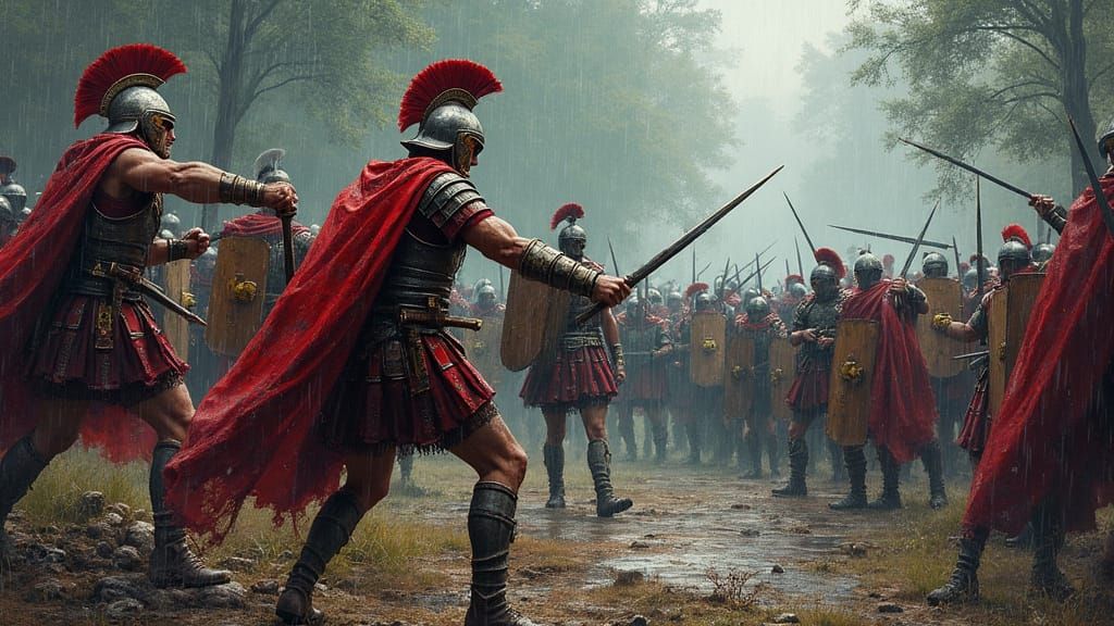 Roman Legion Warriors Ambushed in Britannia's Rainy Forests,...
