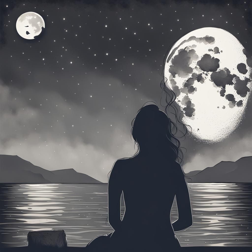 Woman Missing Someone Under the Moon