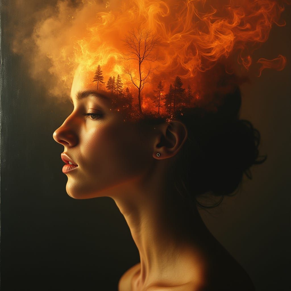 Serene Contemplation Ignites into Fiery Inferno