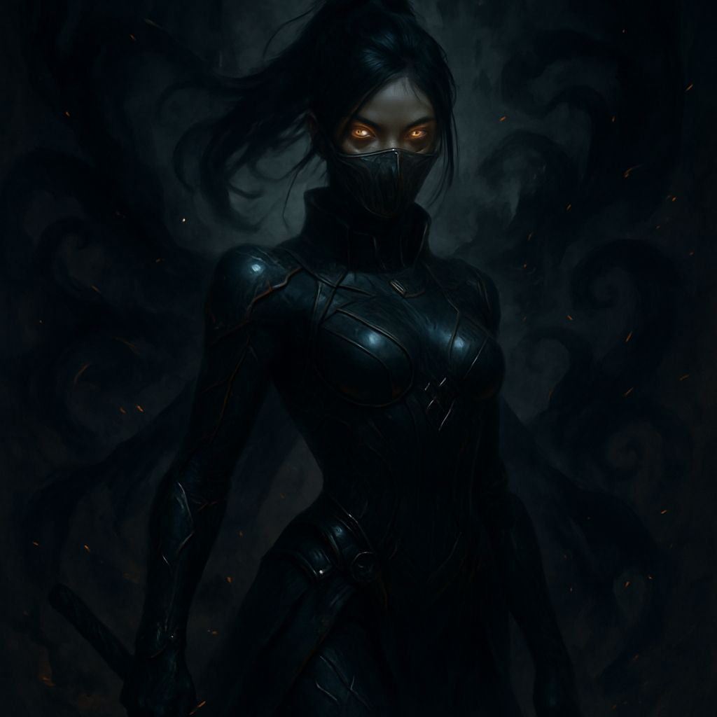 Elegant Cyber Ninja Assassin with Magic