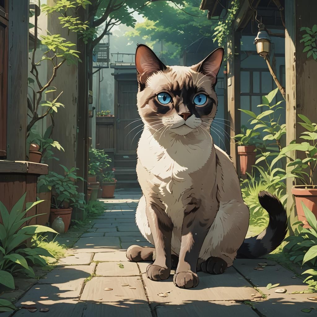 Siamese Cat in Studio Ghibli Anime Style