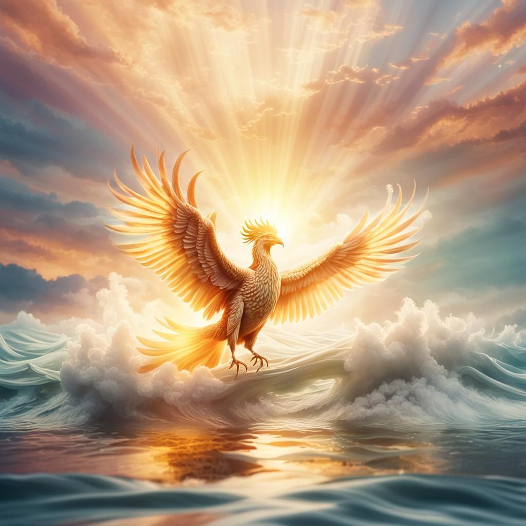 Phoenix Rising From Waves in Soft Focus