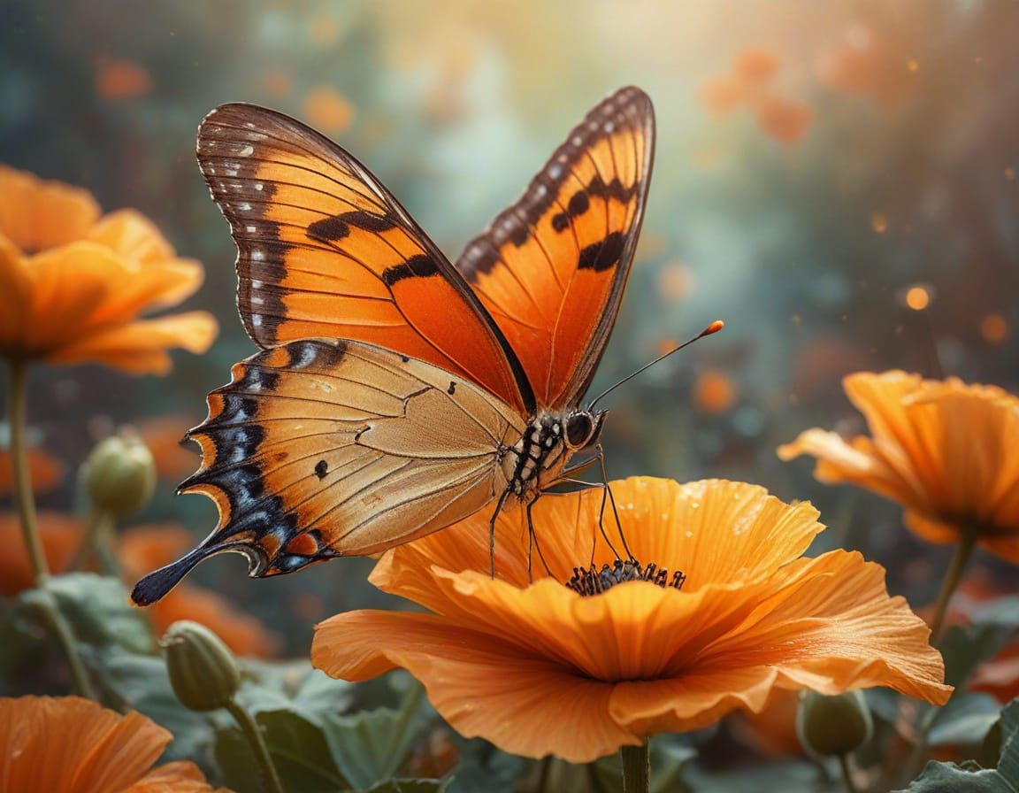 Orange Butterfly on Autumn Leaf Watercolor