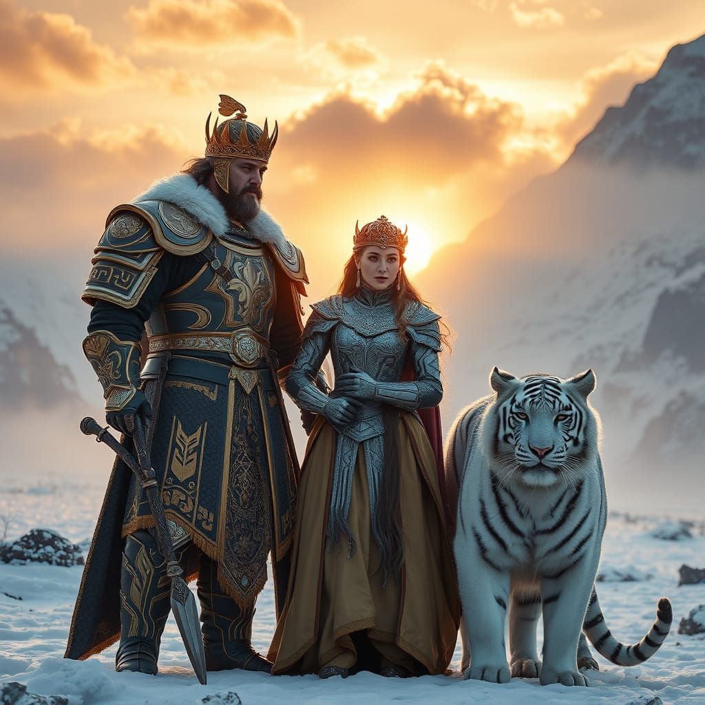 Unbreakable Trio of Regal Warrior King and Queen with Young ...