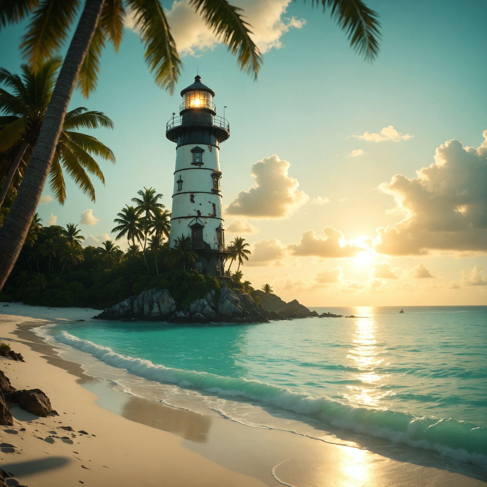 Steampunk Lighthouse on Tropical Island