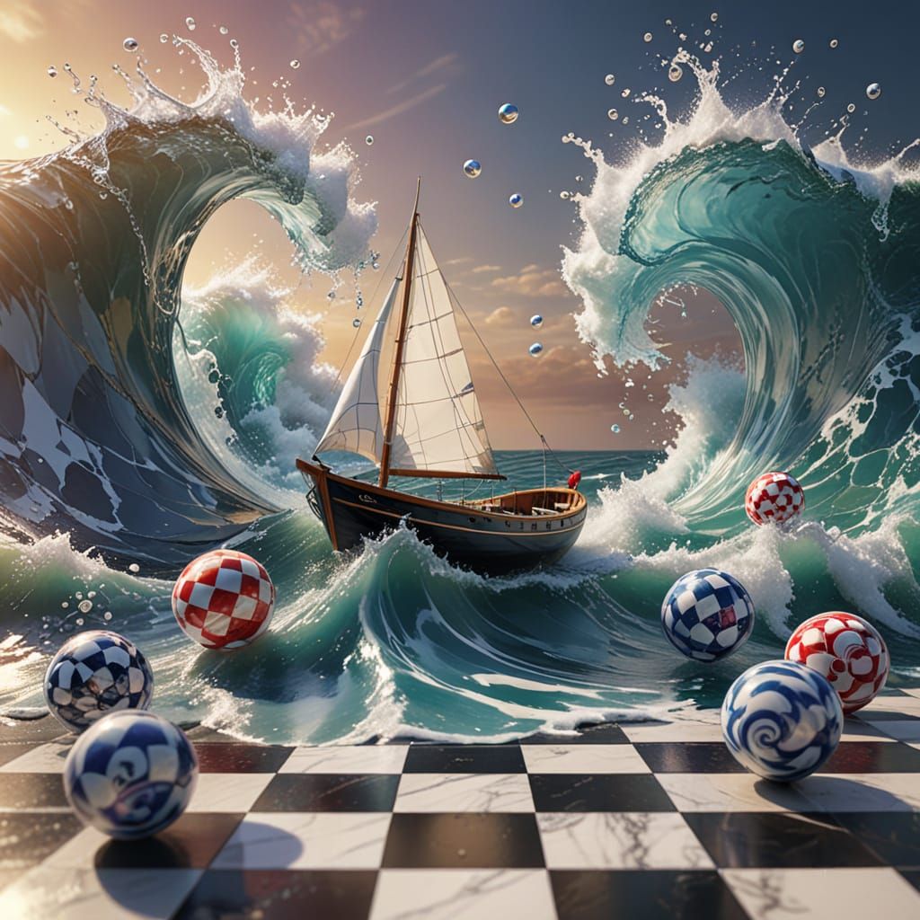 Anime-Style Sailing Boat in Dreamlike Water