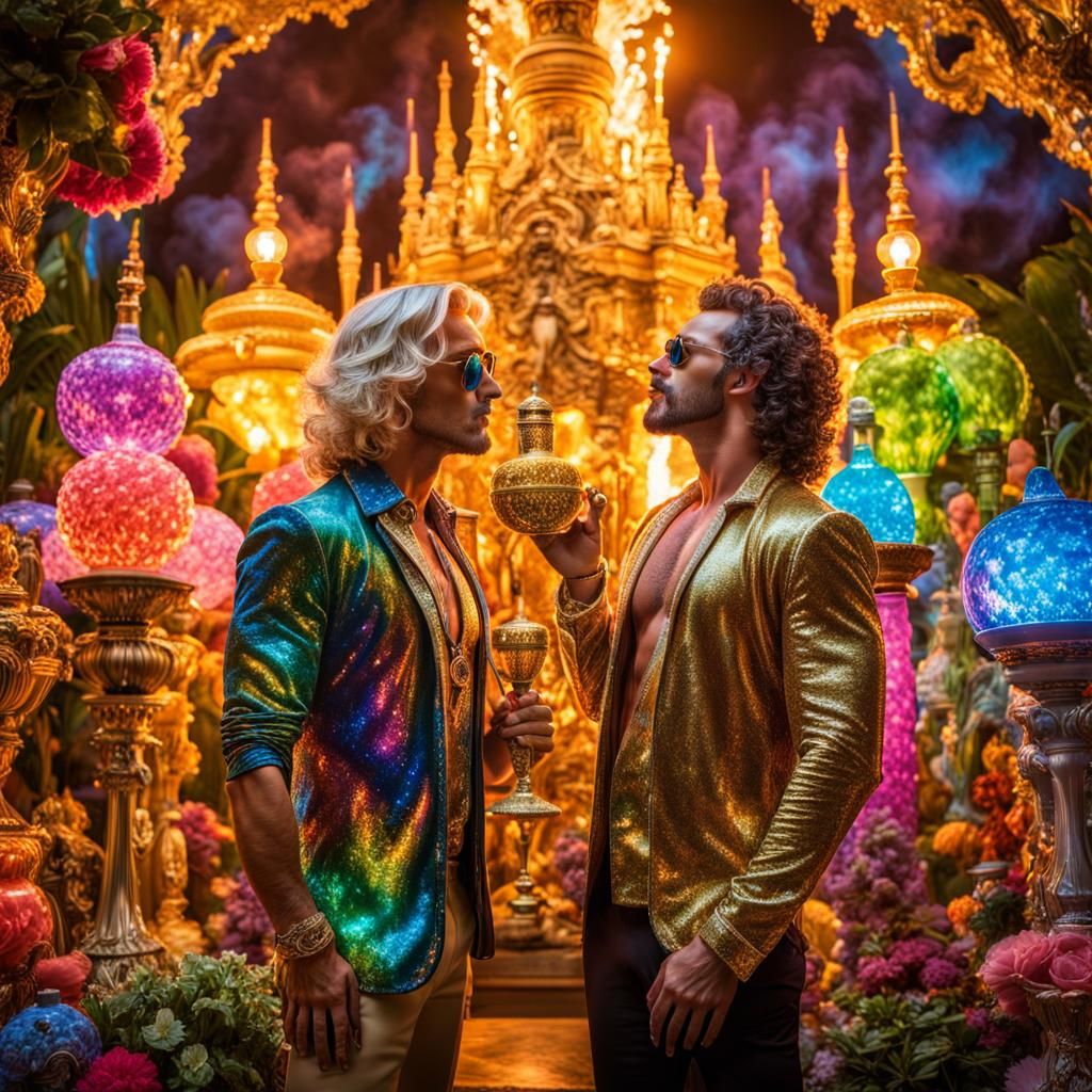 Bioluminescent Kiss in a Fantasy Garden