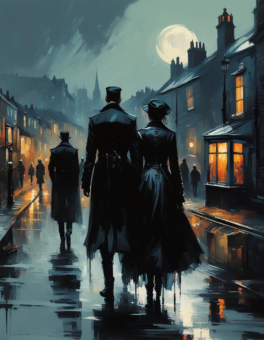 Goths Weekend in Whitby as an Oil Painting