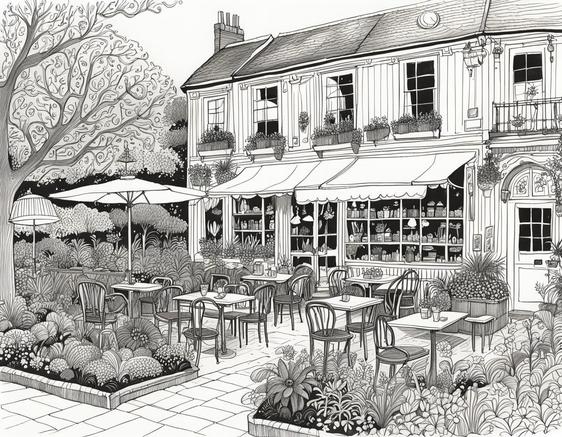 Garden Cafe in Sketchy Doodle Style
