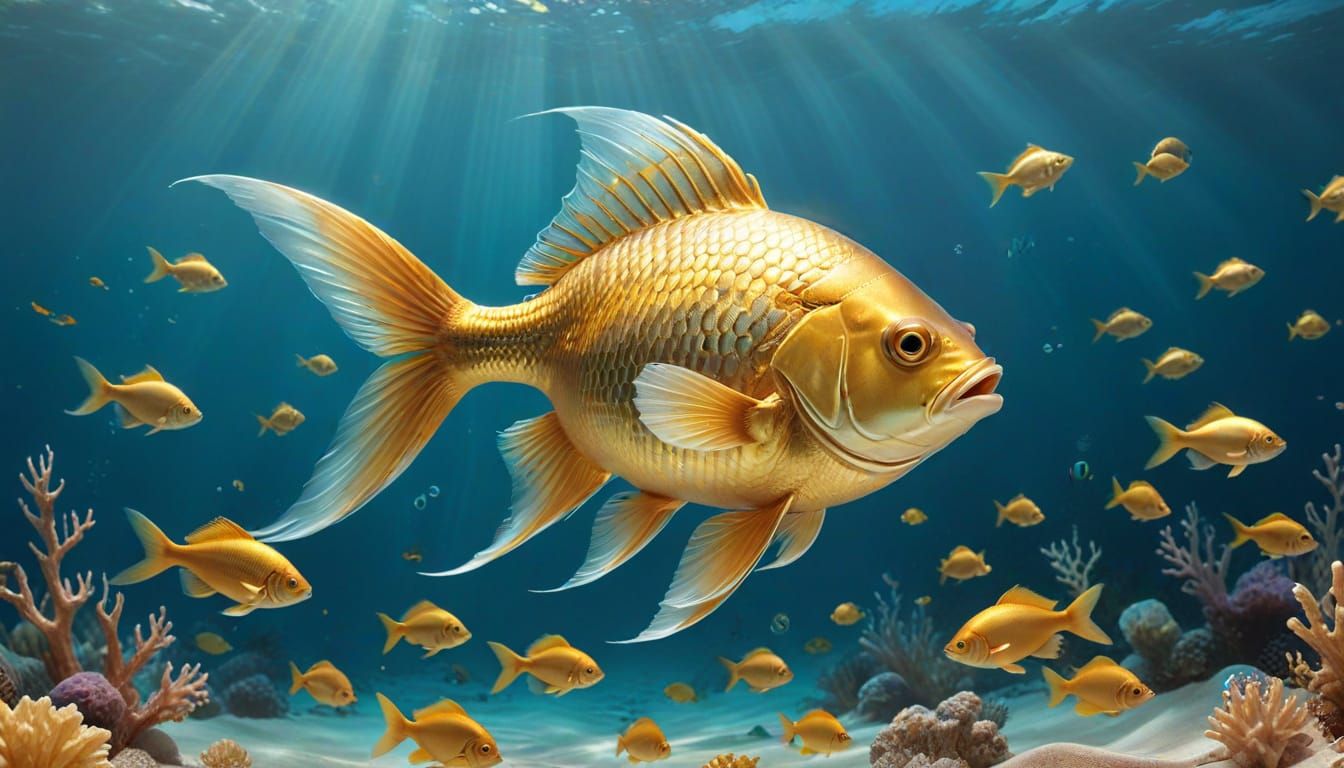 Golden Ocean and Fish Art