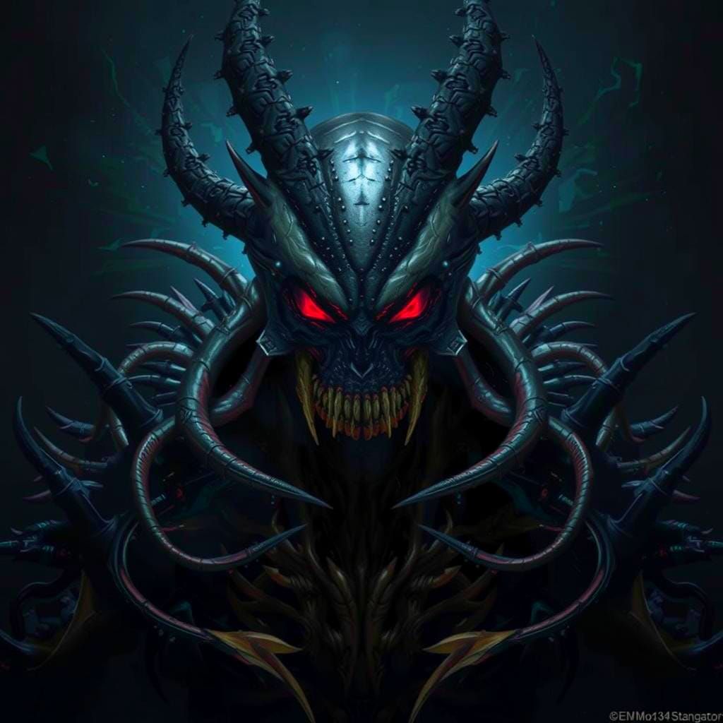 Nightmarish Biomechanical Xenomorph Hybrid in Dark Surrealis...