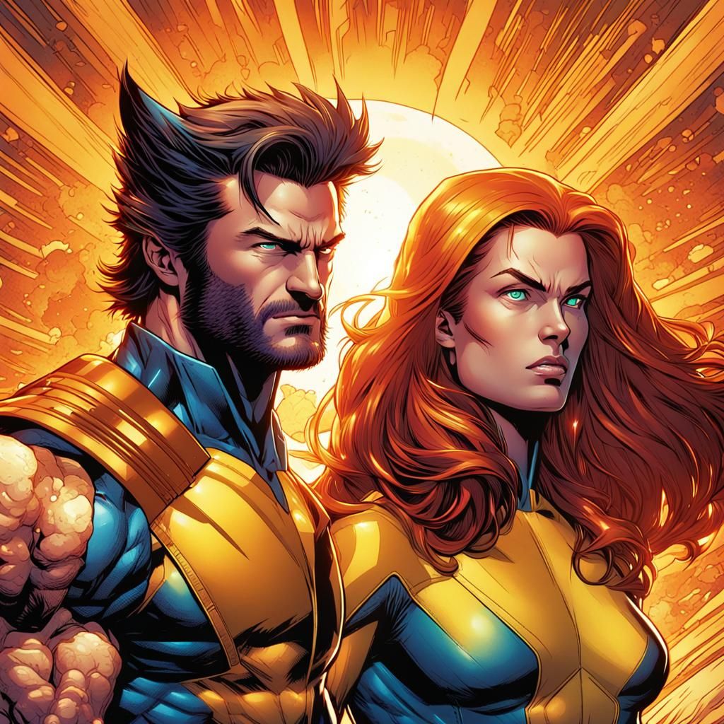 Wolverine and Jean Grey in Comic Book Style