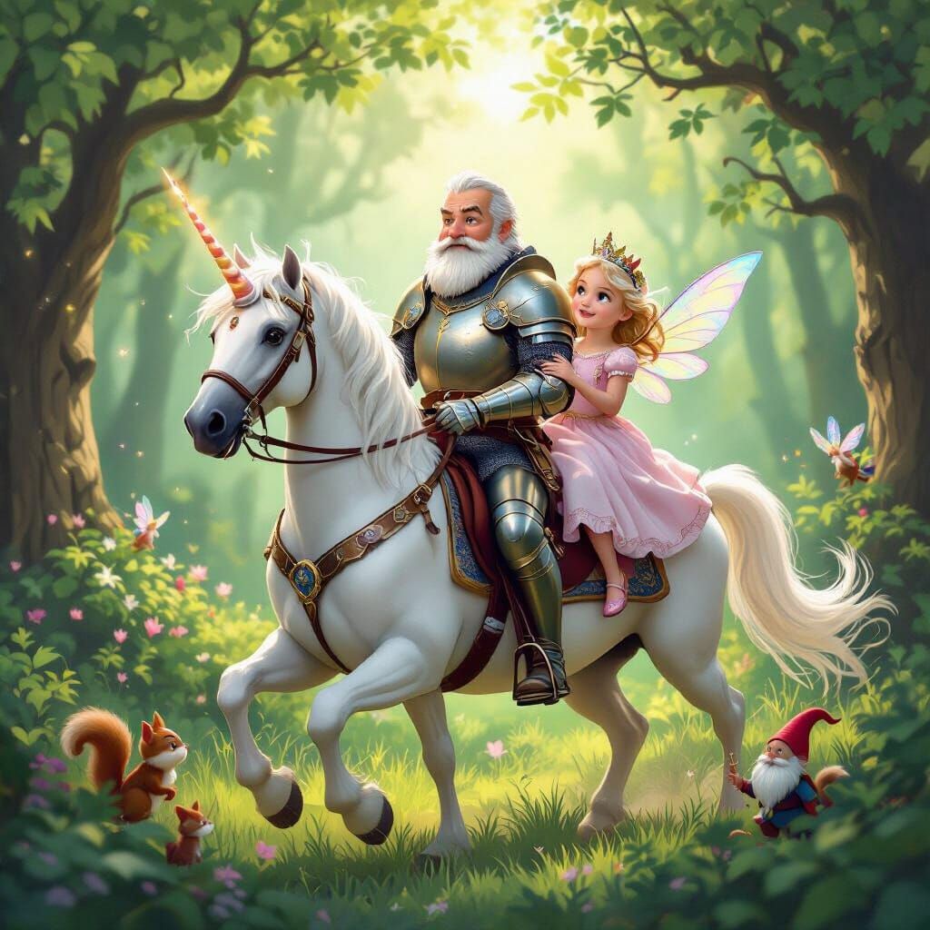 Knight, Princess and Unicorn in 1930s Cartoon Style