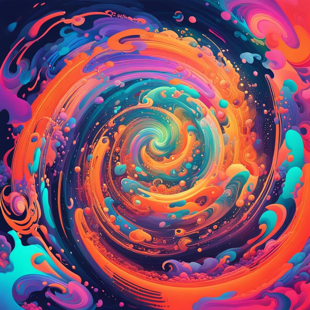 Abstract Expressionism: Swirling Vortex of Neon Colors