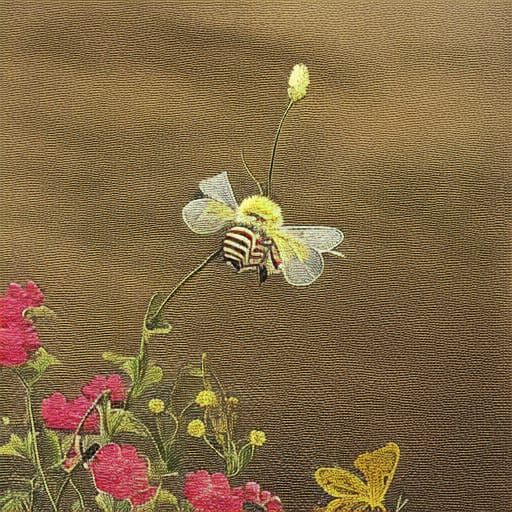 Bee on Flower in Enamel Gouache Baroque Style