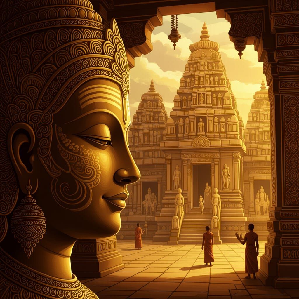 Intricate Ethnic Face Art in Golden Temple Setting