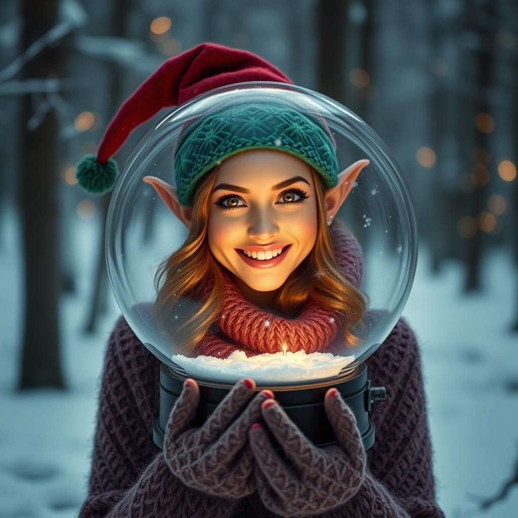 Christmas Snow Globe Scene in Hyperrealistic Style