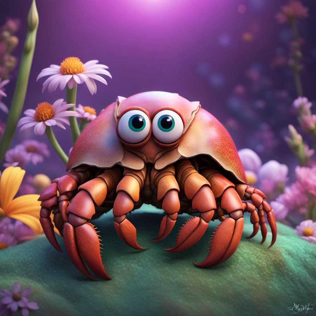 Giant Hermit Crab with Flowers: 3D Digital Art
