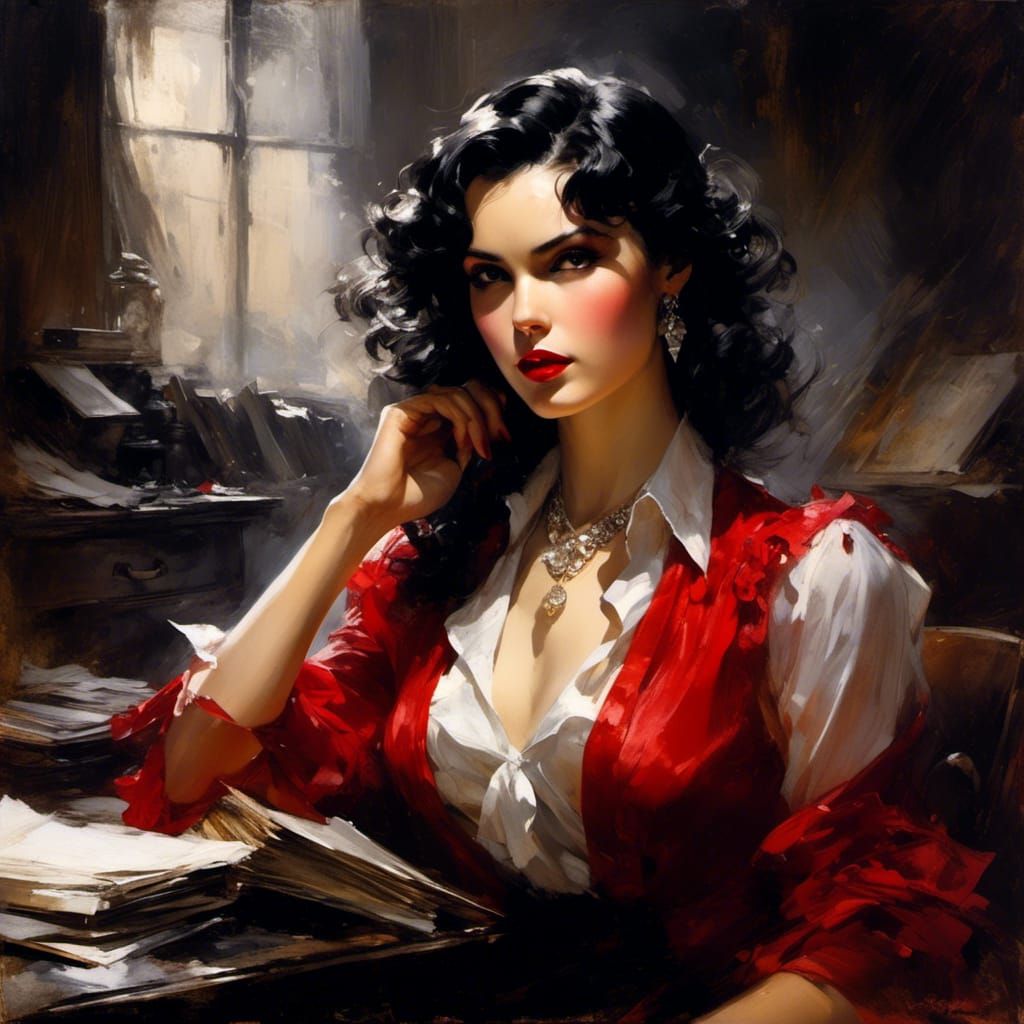 Noir 1930s Woman Portrait in Gothic Splash Art Style