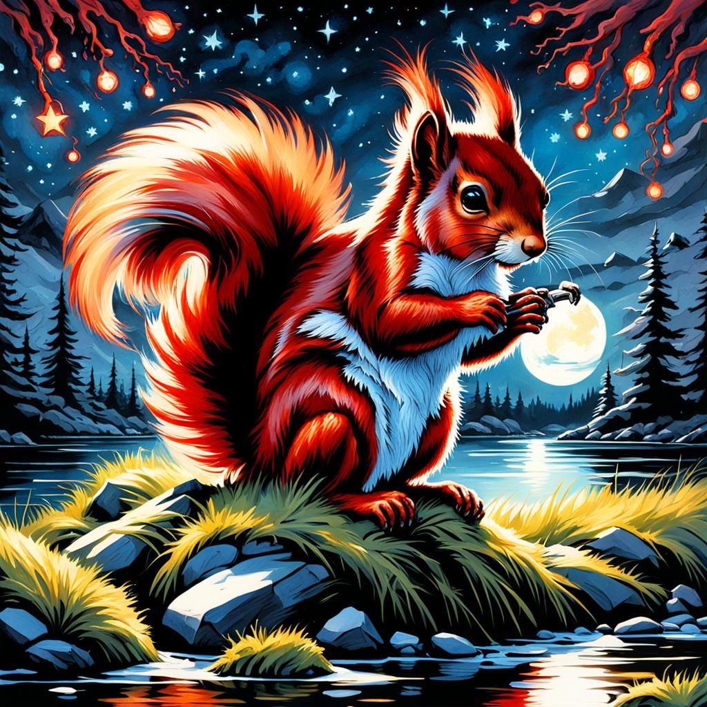 Bioluminescent Squirrel in High Gothic Watercolor