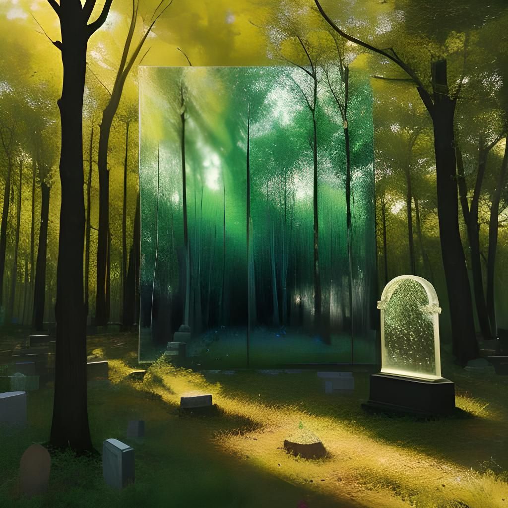 Glass Woman Statue in Pointillist Forest