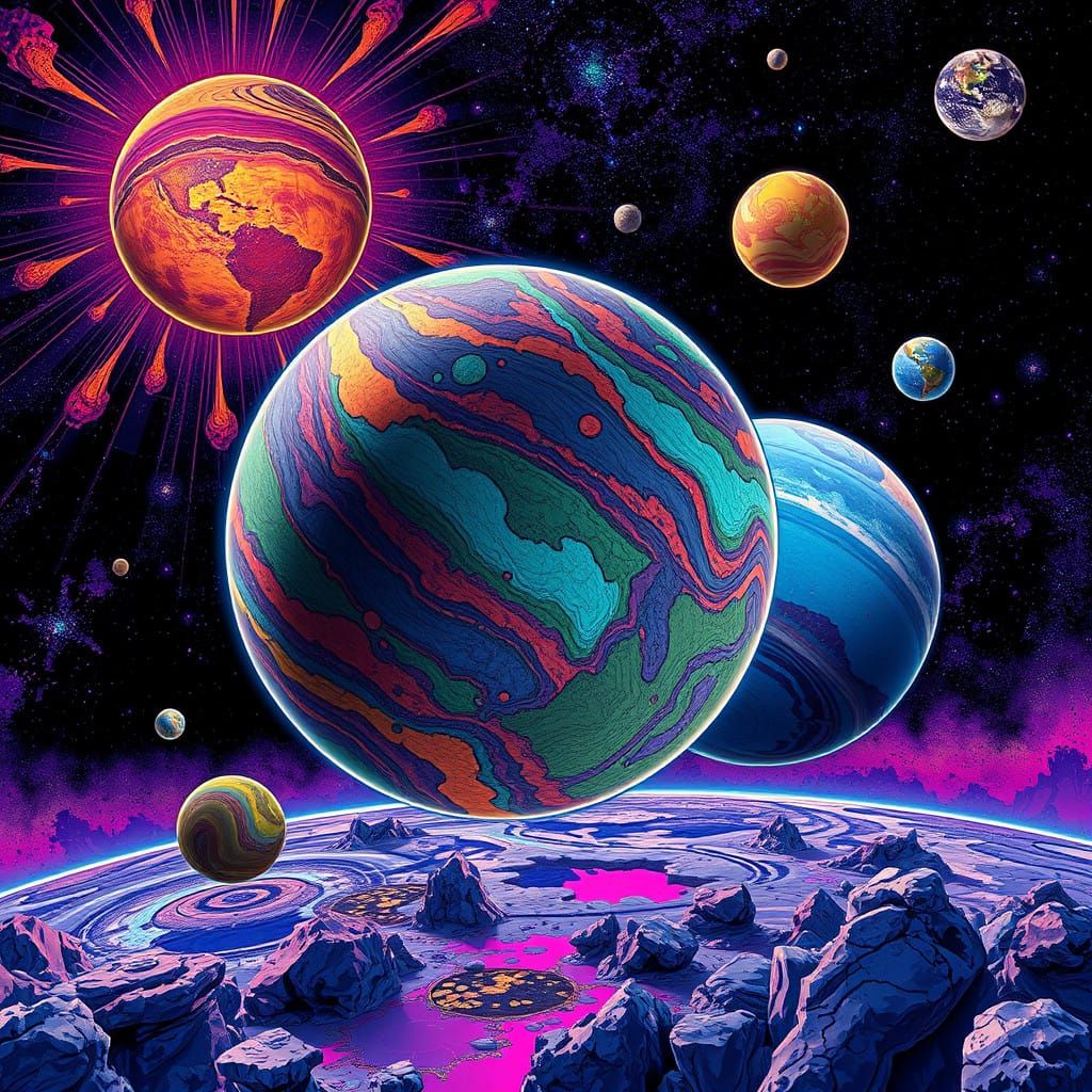 Cosmic Planets in Vibrant Astral Style