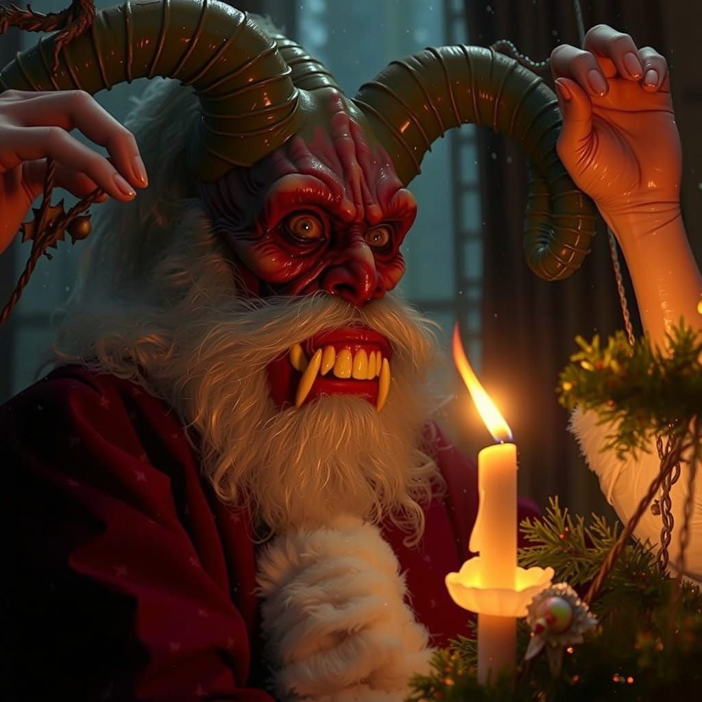 Malevolent Santa Claus with Bloop Whale Monster Face in Dark...