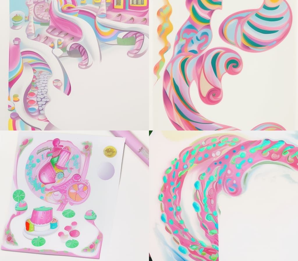 Pink Porsche in Gouache Candyland Wonderland